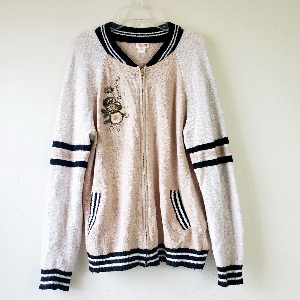 Preppy Collegiate Zip up Sweater Jacket.